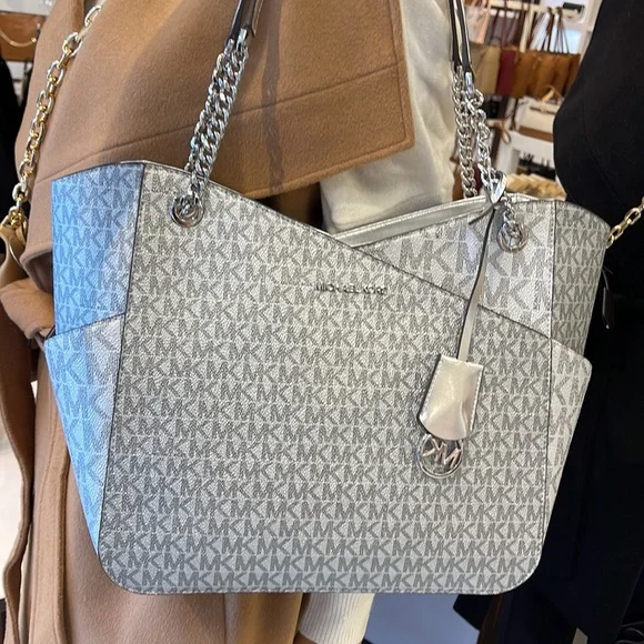 Michael Kors Jet Set Travel Large Chained Tote Shoulder Bag MK SilverNWT